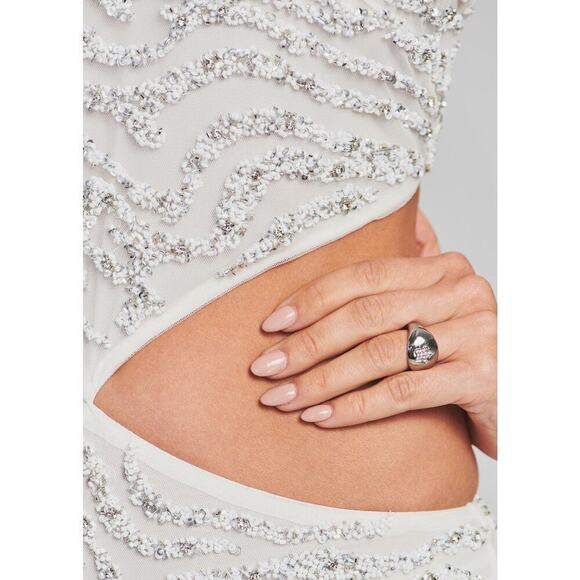 Retrofete Hendrix Dress Sequin Tiger Stripe White NWT L - Picture 4 of 13